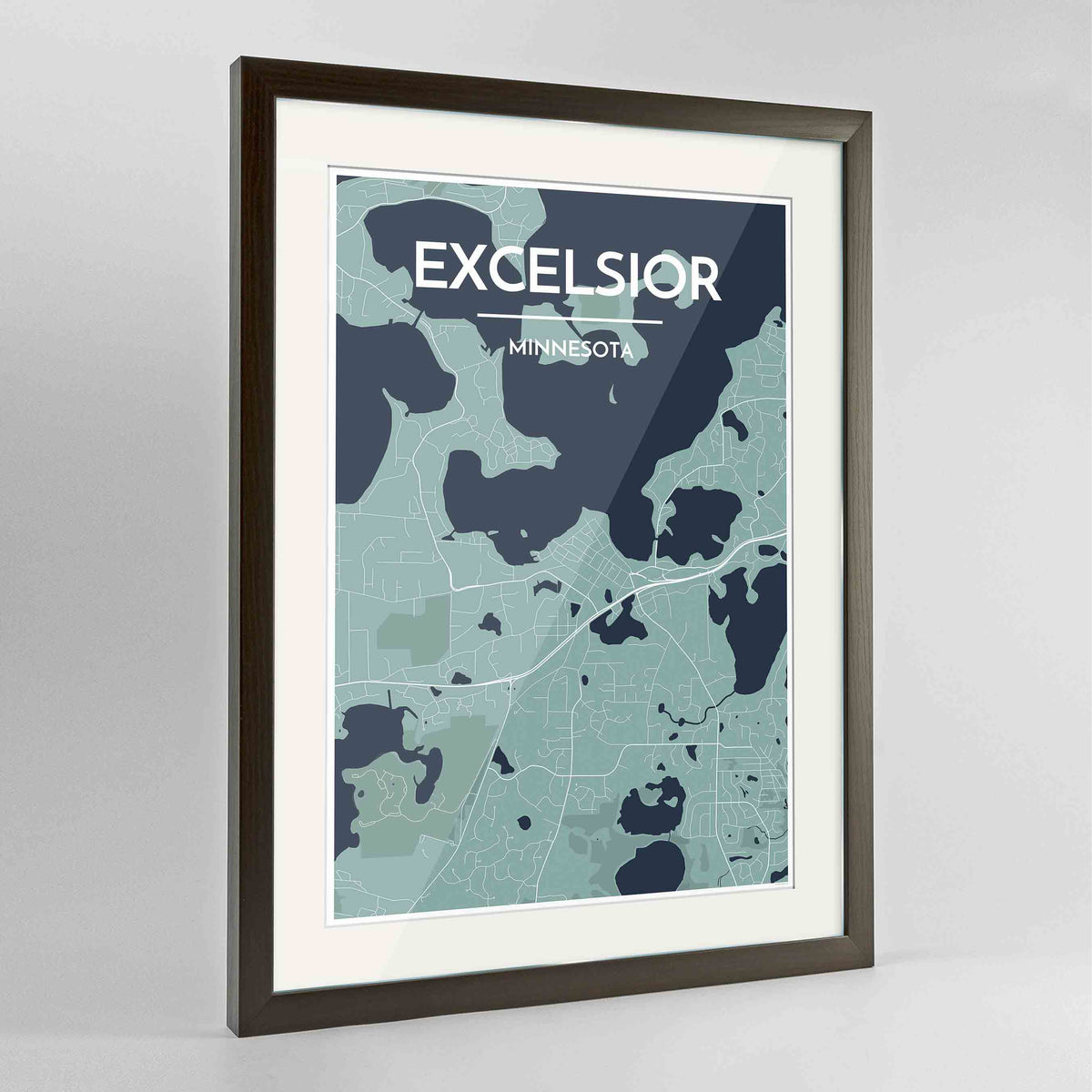 Framed Excelsior Map Art Print 24x36&quot; Contemporary Walnut frame Point Two Design Group