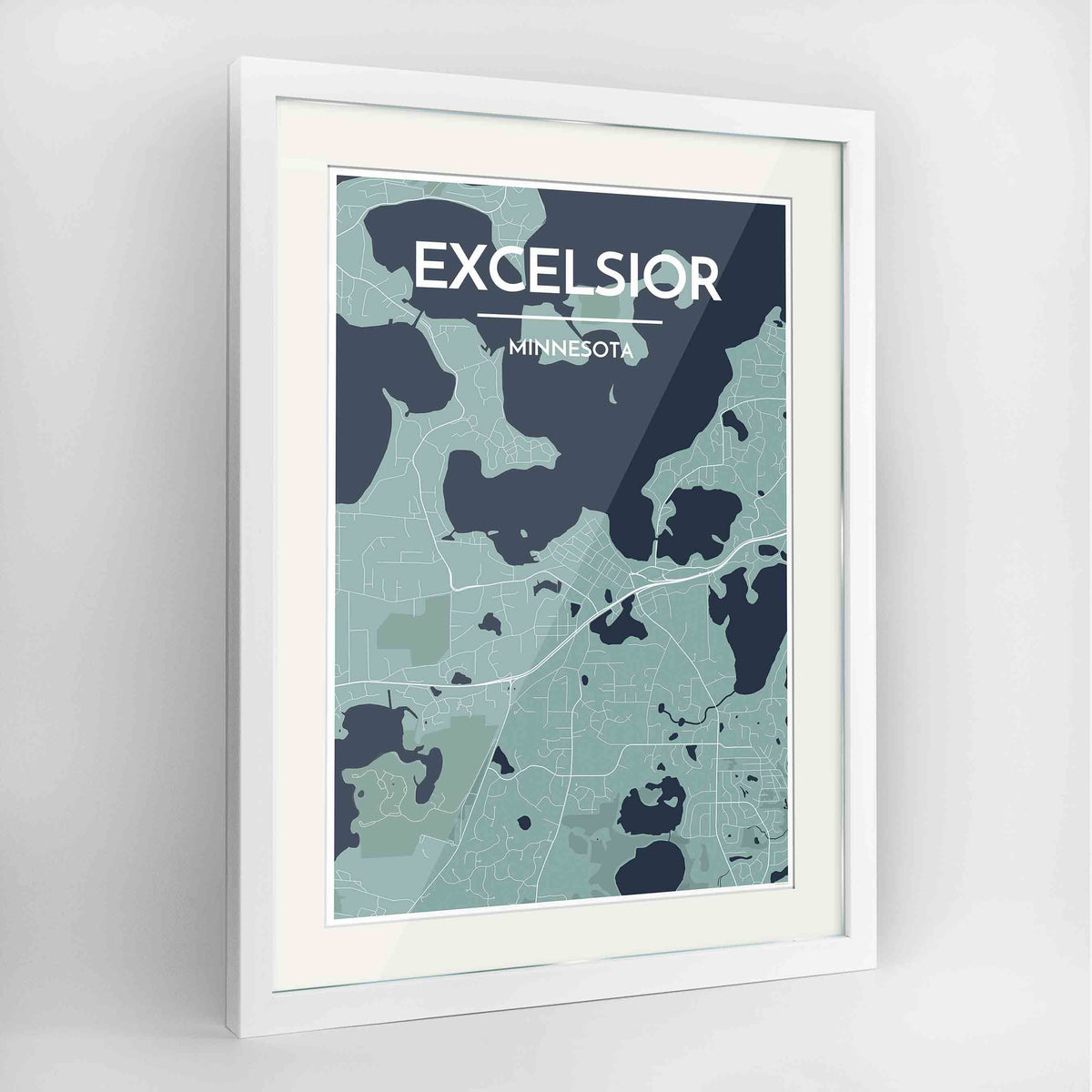 Framed Excelsior Map Art Print 24x36&quot; Contemporary White frame Point Two Design Group