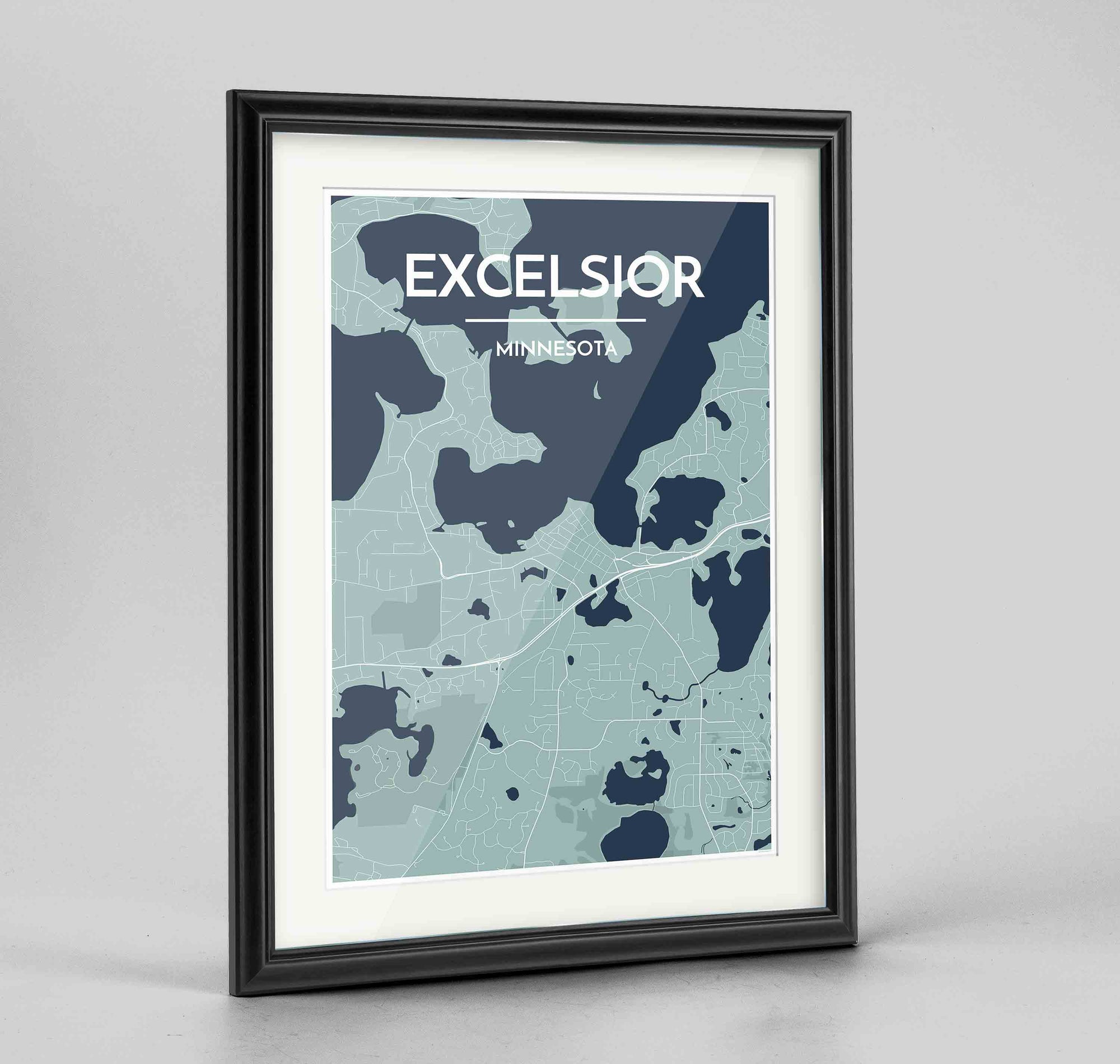Framed Excelsior Map Art Print 24x36" Traditional Black frame Point Two Design Group