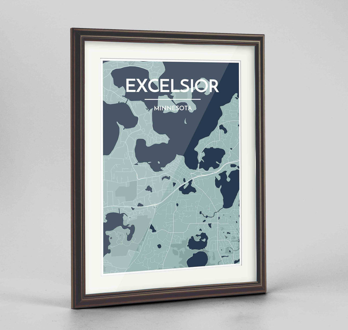 Framed Excelsior Map Art Print 24x36&quot; Traditional Walnut frame Point Two Design Group