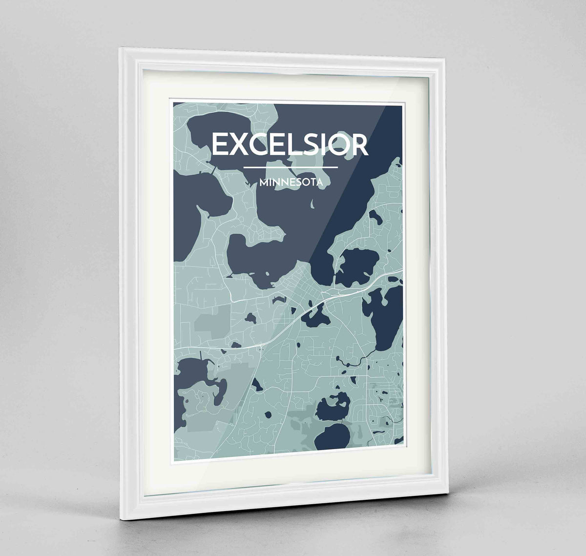 Framed Excelsior Map Art Print 24x36&quot; Traditional White frame Point Two Design Group