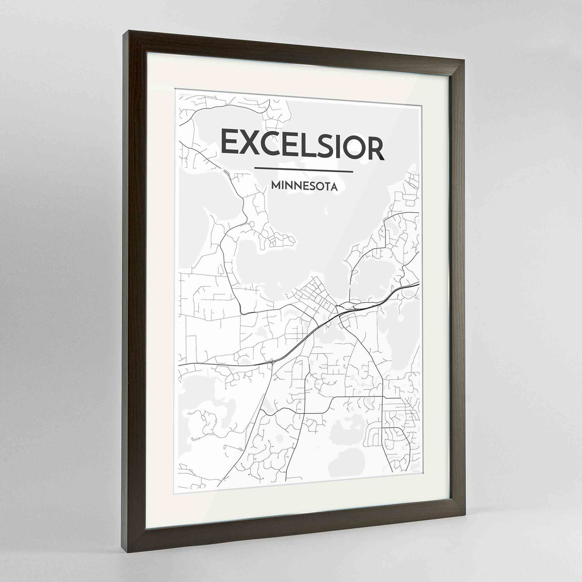 Framed Excelsior Map Art Print 24x36&quot; Contemporary Walnut frame Point Two Design Group