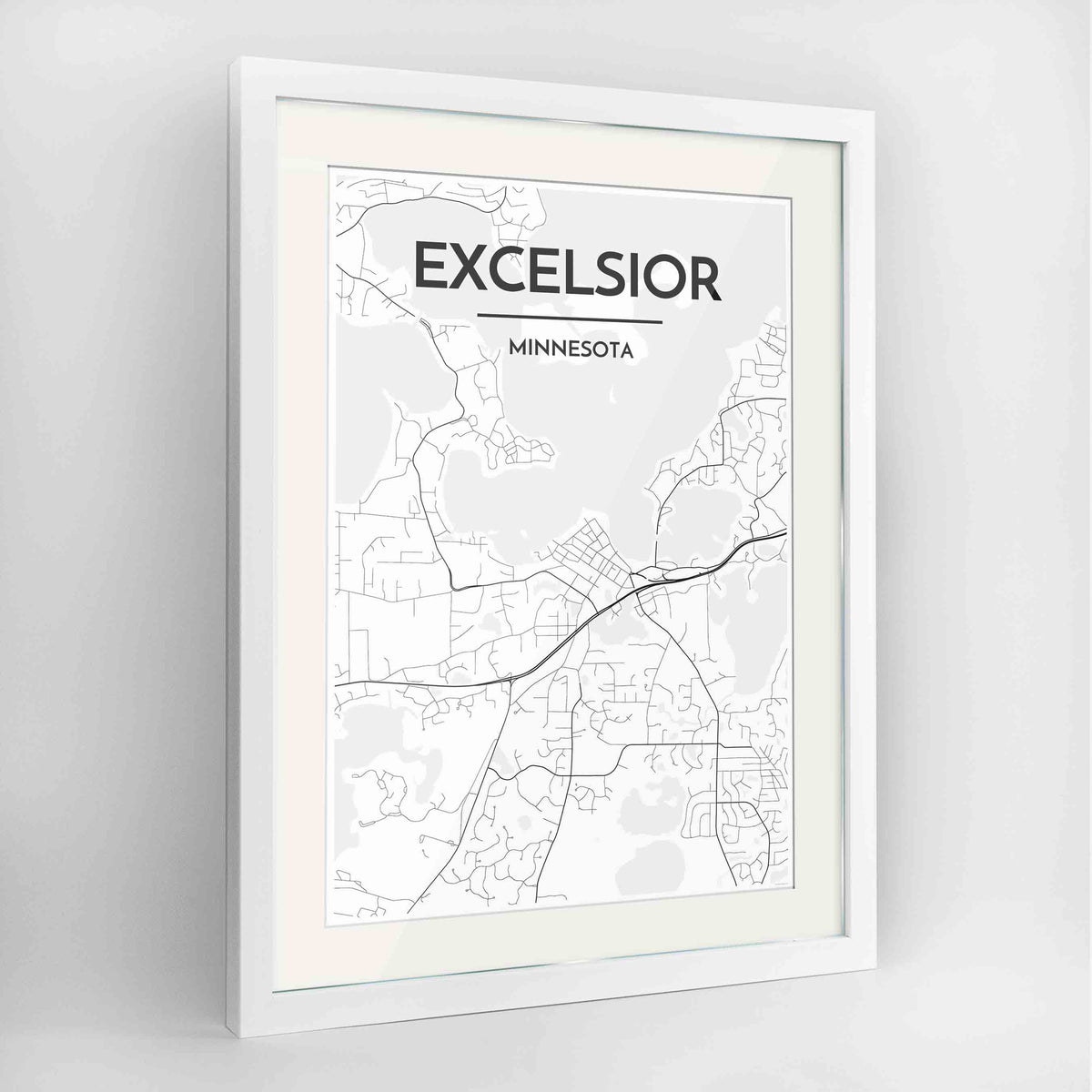 Framed Excelsior Map Art Print 24x36&quot; Contemporary White frame Point Two Design Group