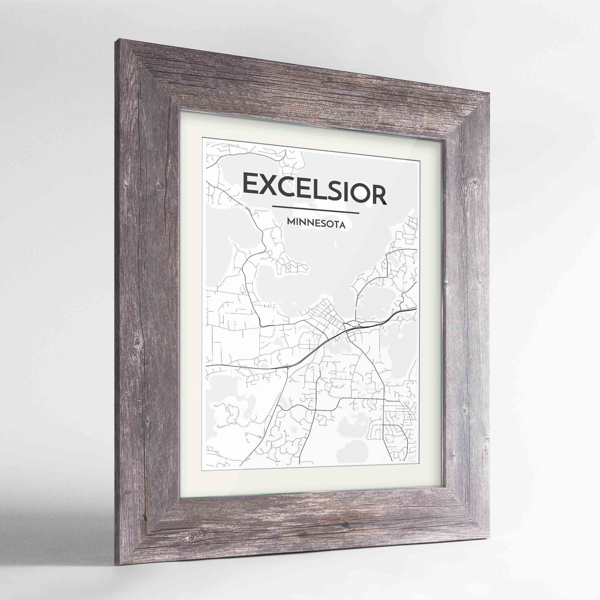 Framed Excelsior Map Art Print 24x36&quot; Western Grey frame Point Two Design Group
