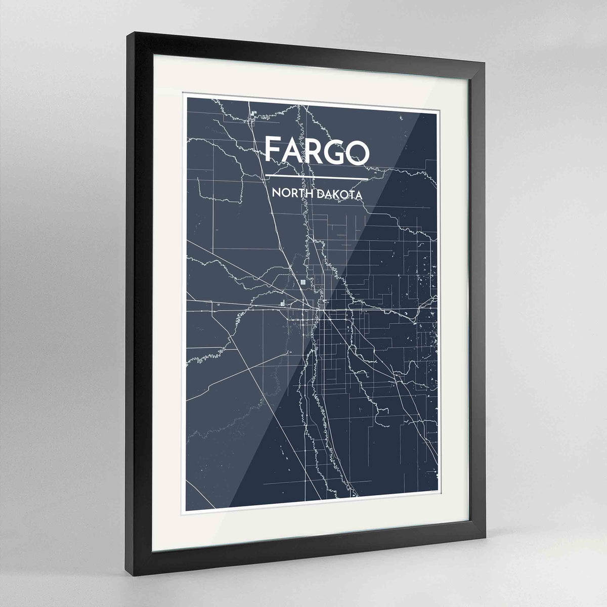 Framed Fargo Map Art Print 24x36&quot; Contemporary Black frame Point Two Design Group