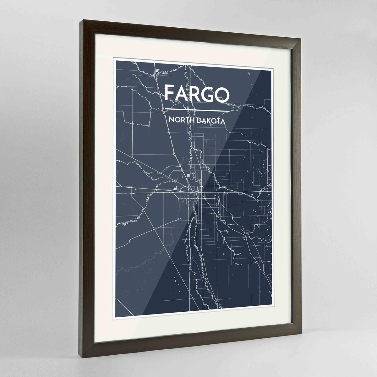 Framed Fargo Map Art Print 24x36&quot; Contemporary Walnut frame Point Two Design Group