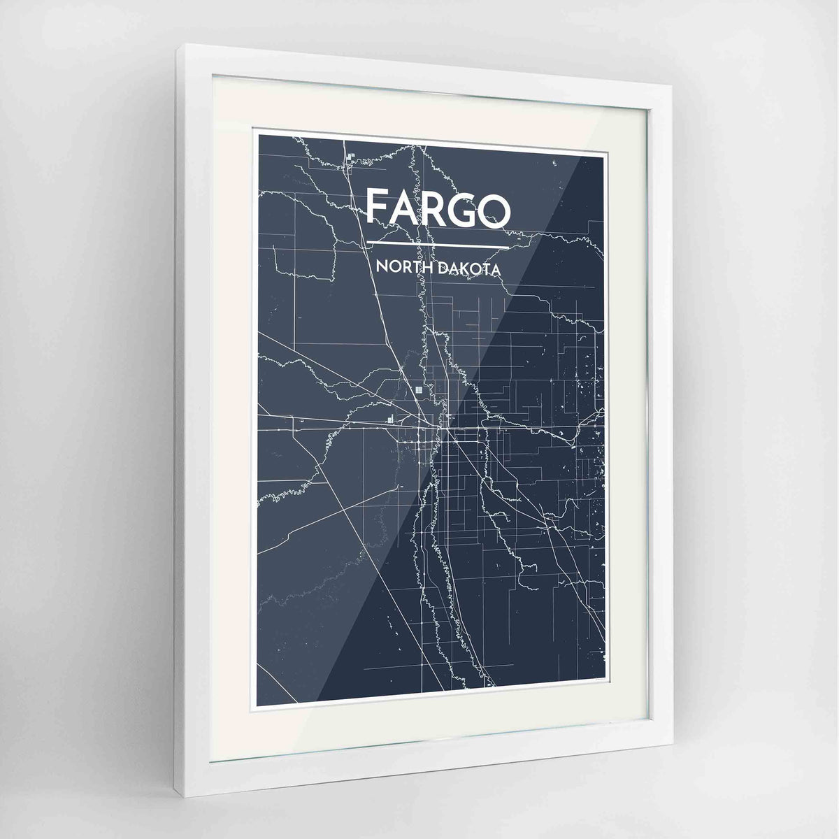 Framed Fargo Map Art Print 24x36&quot; Contemporary White frame Point Two Design Group
