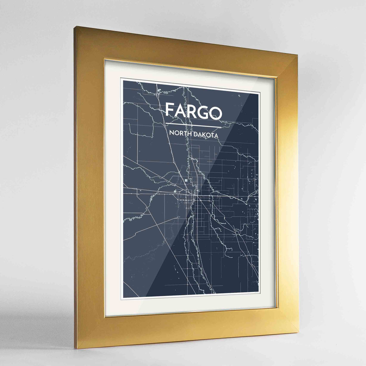 Framed Fargo Map Art Print 24x36&quot; Gold frame Point Two Design Group