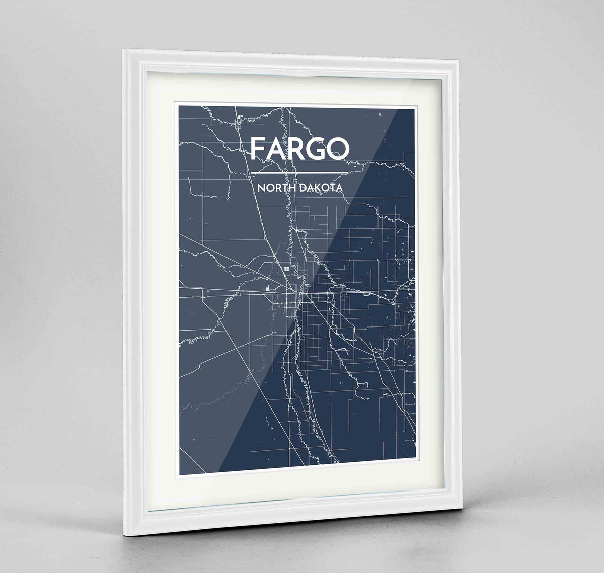 Framed Fargo Map Art Print 24x36&quot; Traditional White frame Point Two Design Group