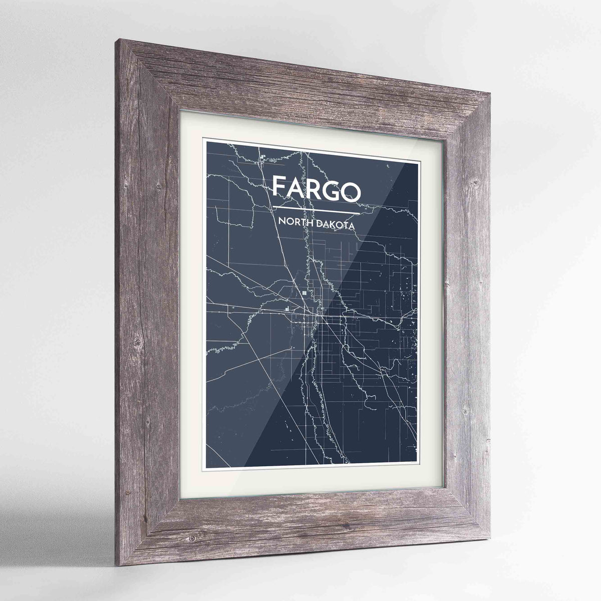 Framed Fargo Map Art Print 24x36&quot; Western Grey frame Point Two Design Group