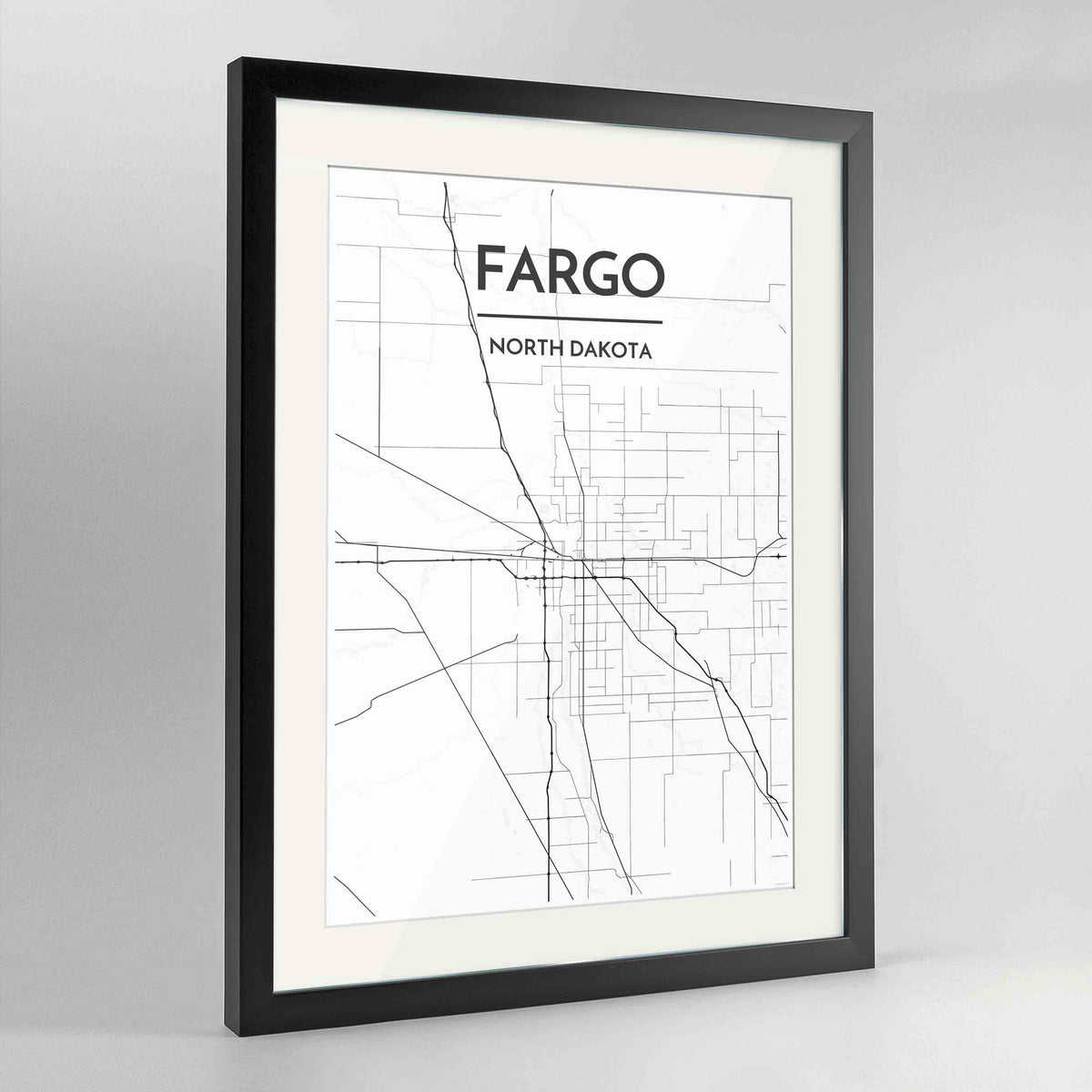 Framed Fargo Map Art Print 24x36&quot; Contemporary Black frame Point Two Design Group
