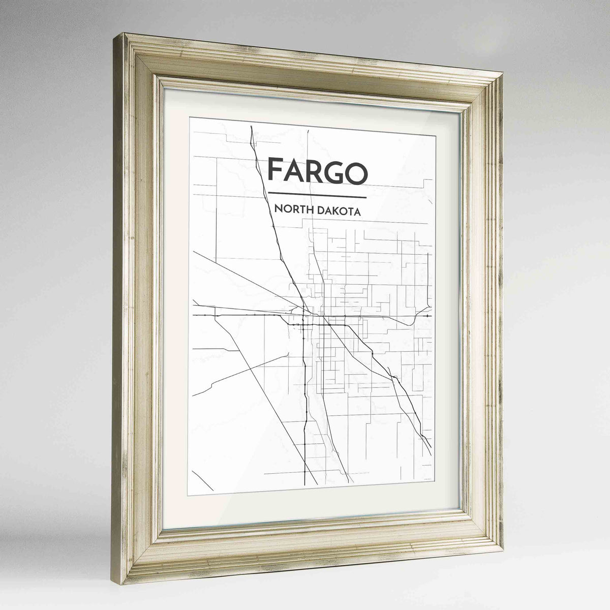 Framed Fargo Map Art Print 24x36&quot; Champagne frame Point Two Design Group