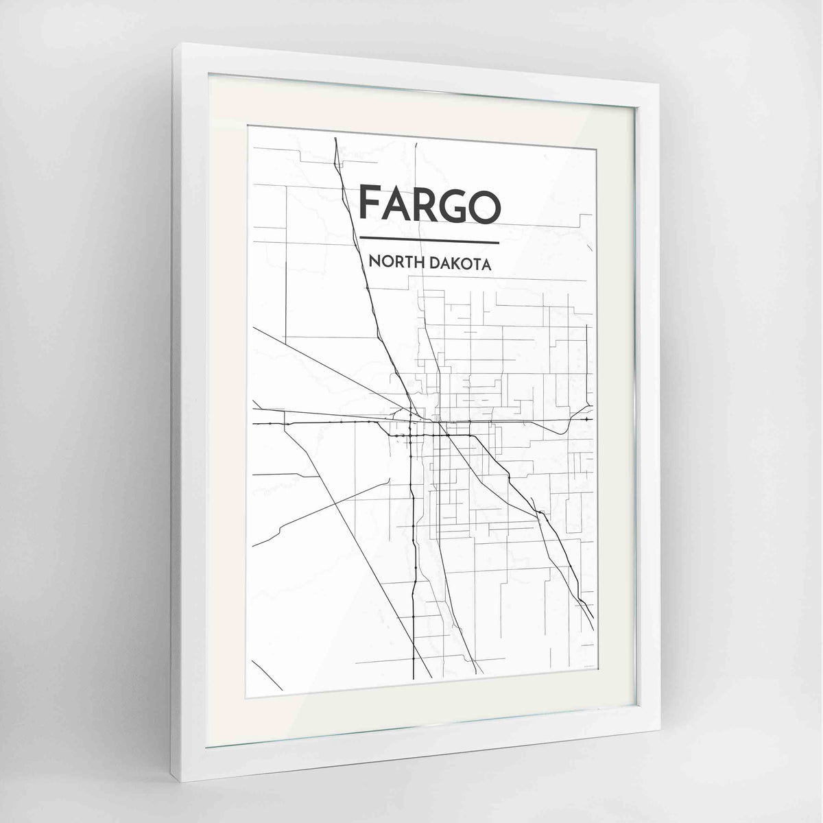 Framed Fargo Map Art Print 24x36&quot; Contemporary White frame Point Two Design Group