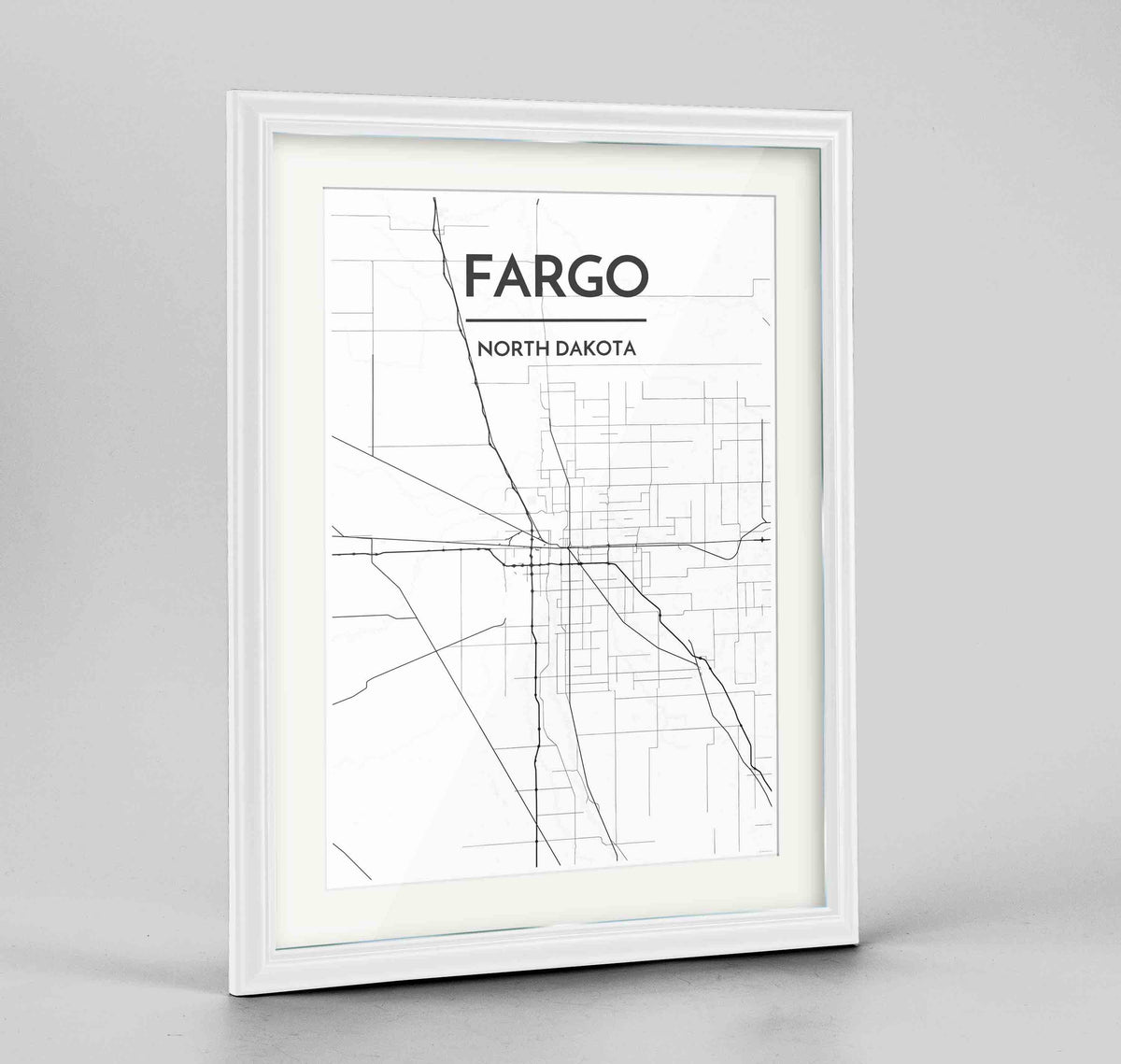 Framed Fargo Map Art Print 24x36&quot; Traditional White frame Point Two Design Group