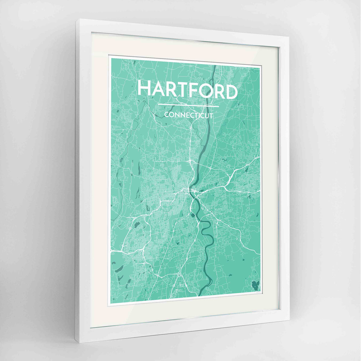Framed Hartford Map Art Print 24x36&quot; Contemporary White frame Point Two Design Group