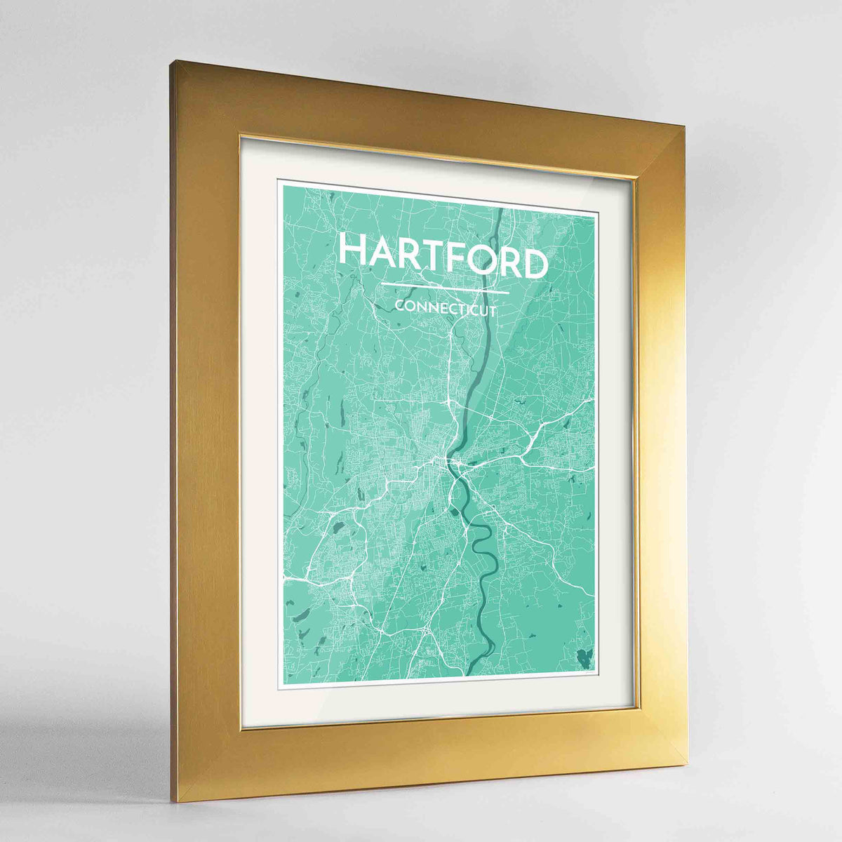 Framed Hartford Map Art Print 24x36&quot; Gold frame Point Two Design Group