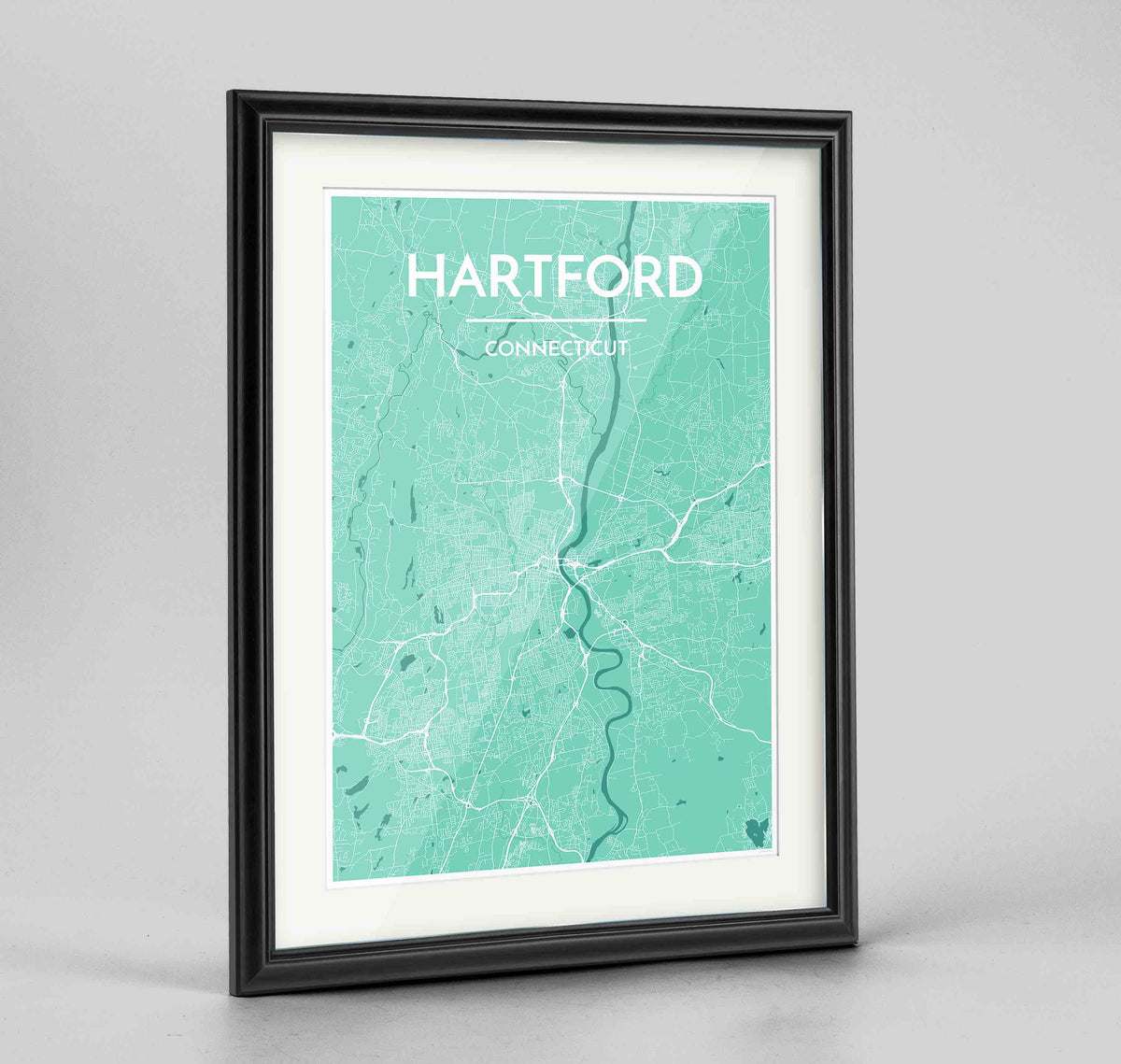 Framed Hartford Map Art Print 24x36&quot; Traditional Black frame Point Two Design Group