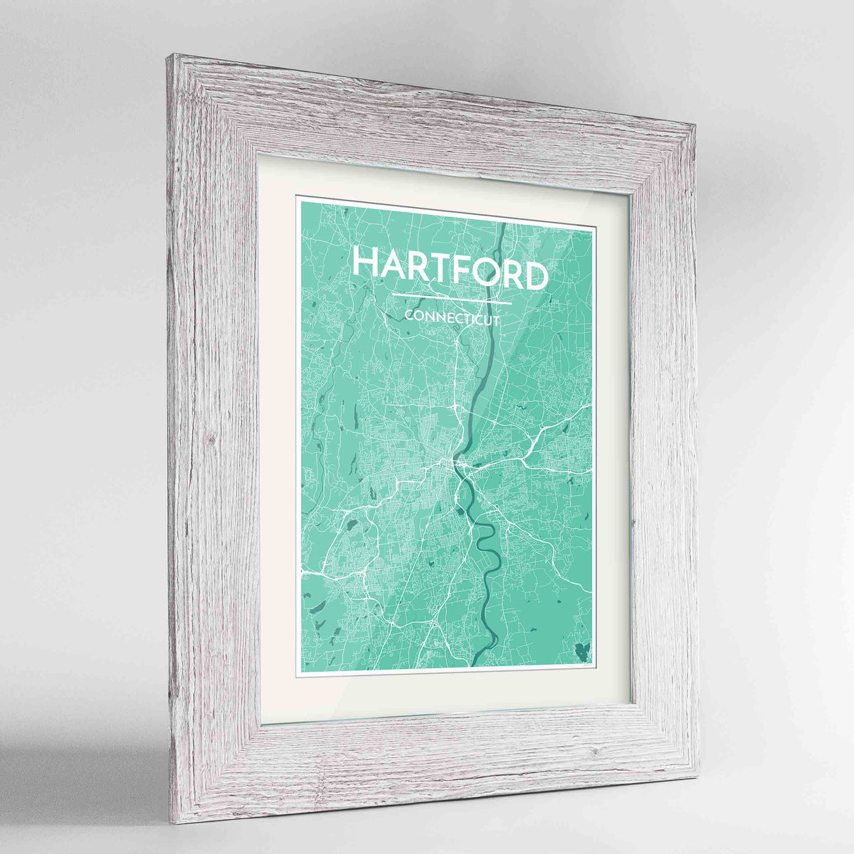 Framed Hartford Map Art Print 24x36&quot; Western White frame Point Two Design Group