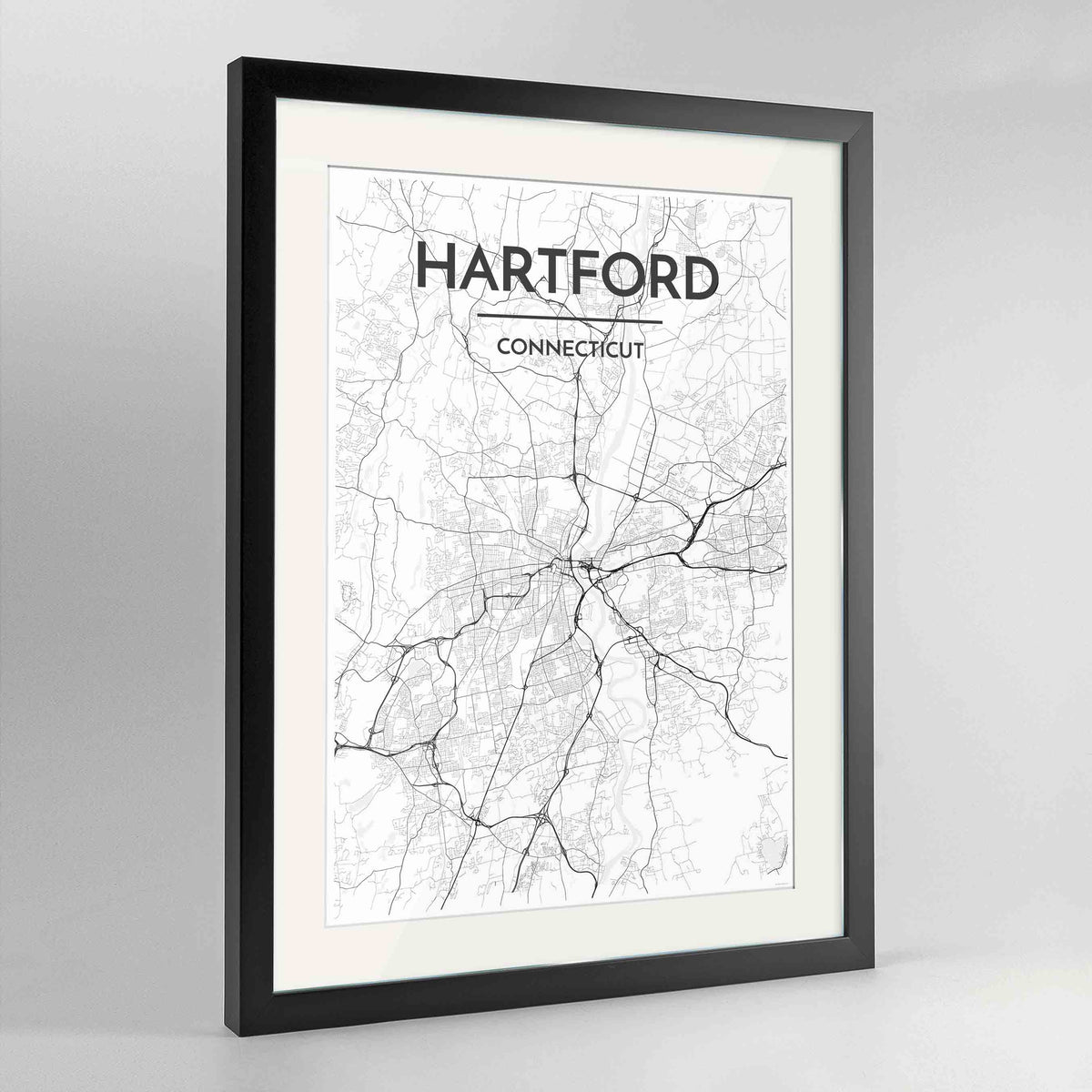 Framed Hartford Map Art Print 24x36&quot; Contemporary Black frame Point Two Design Group