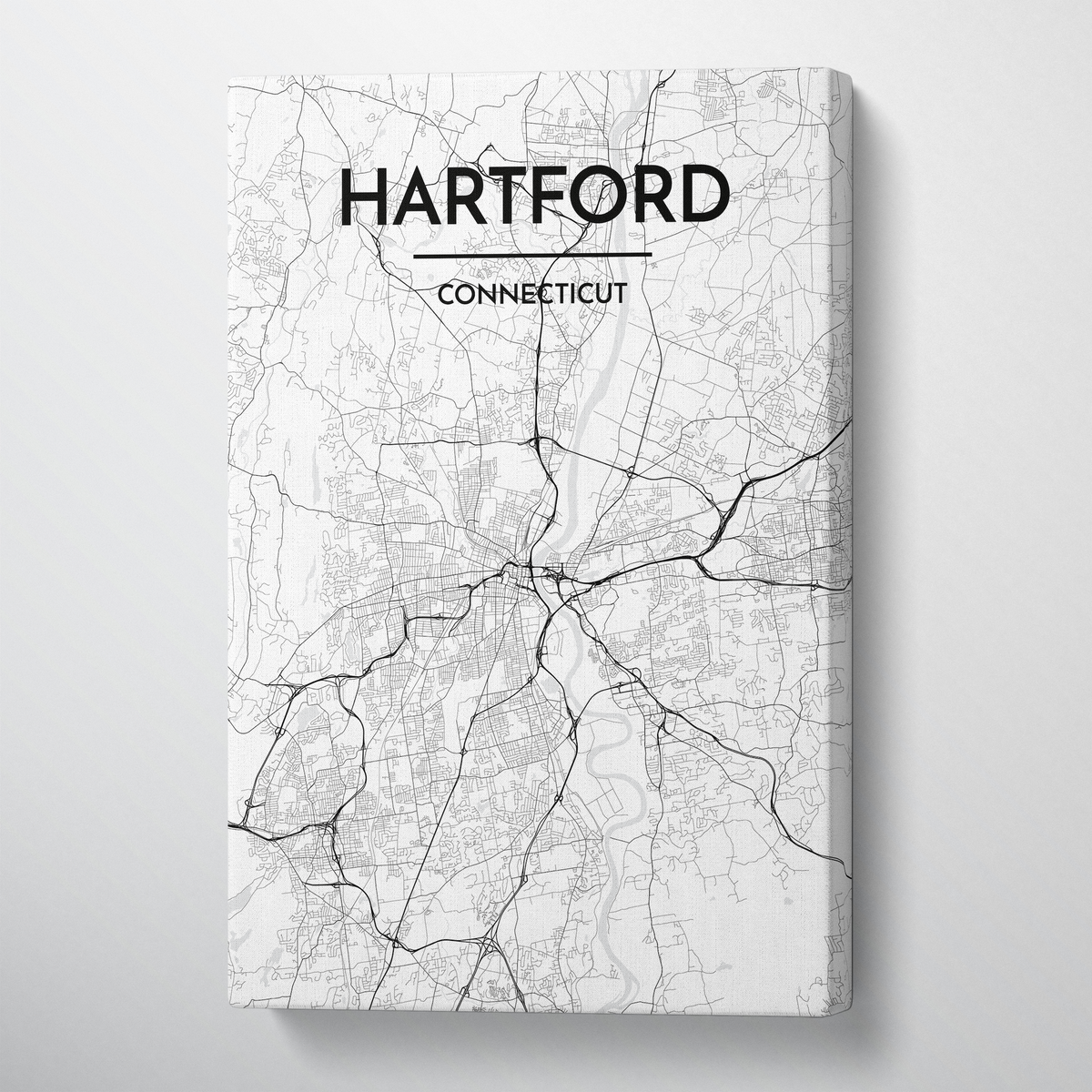Hartford City Map Canvas Wrap - Point Two Design - Black &amp; White Print