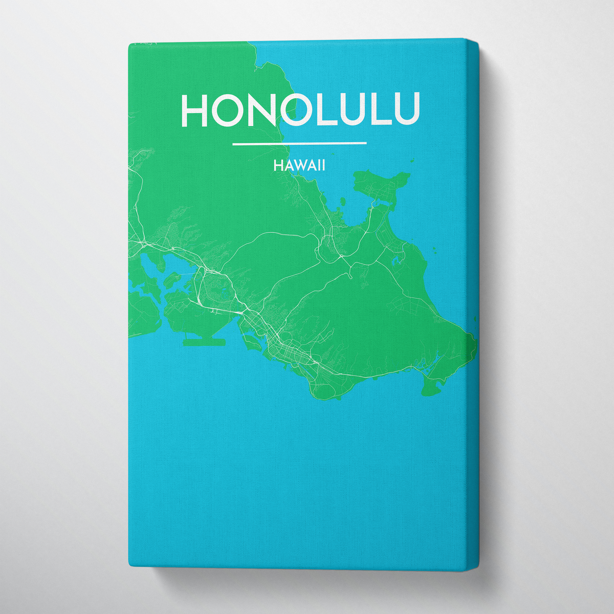 Honolulu City Map Canvas Wrap - Point Two Design - Black &amp; White Print