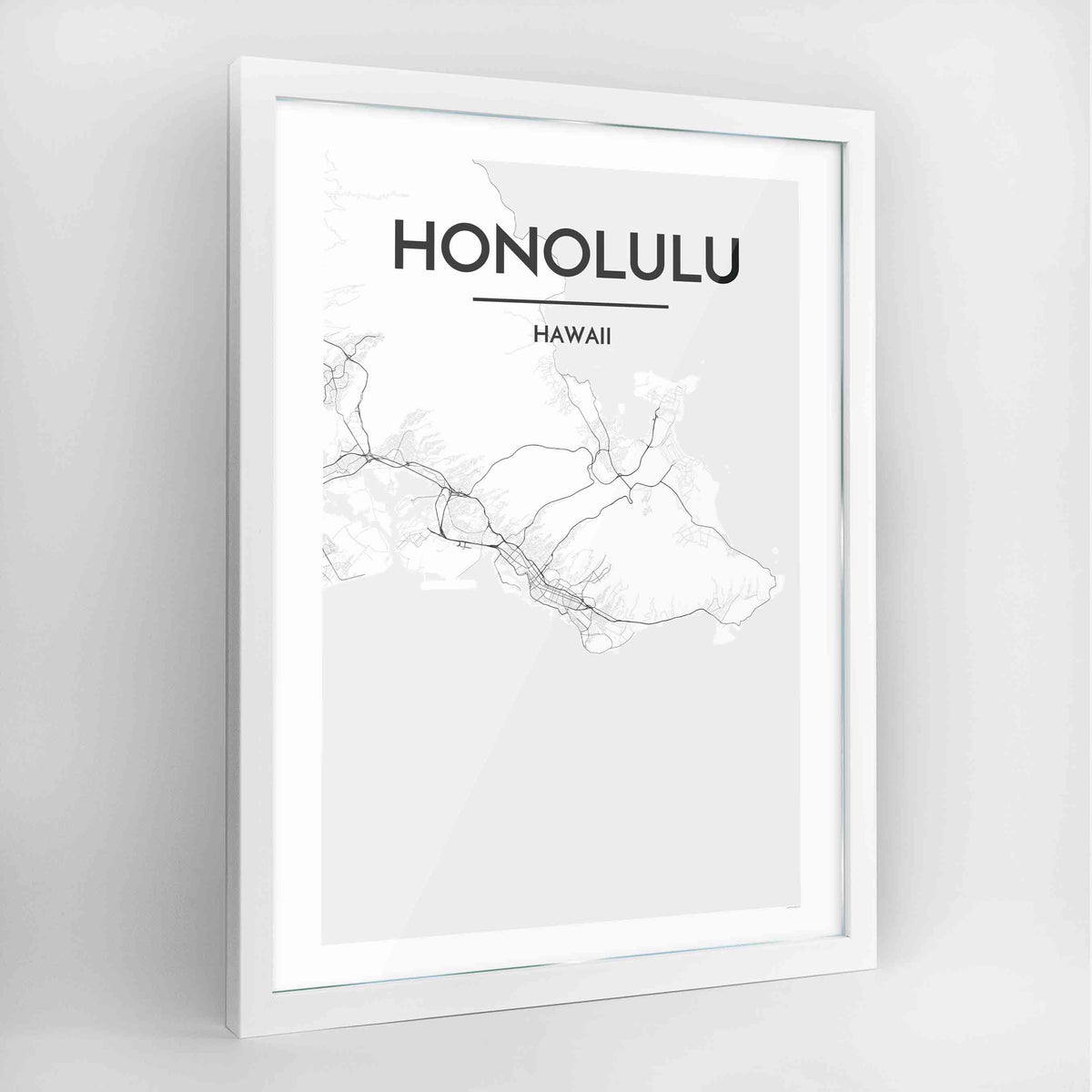 Honolulu Map Art Print - Framed