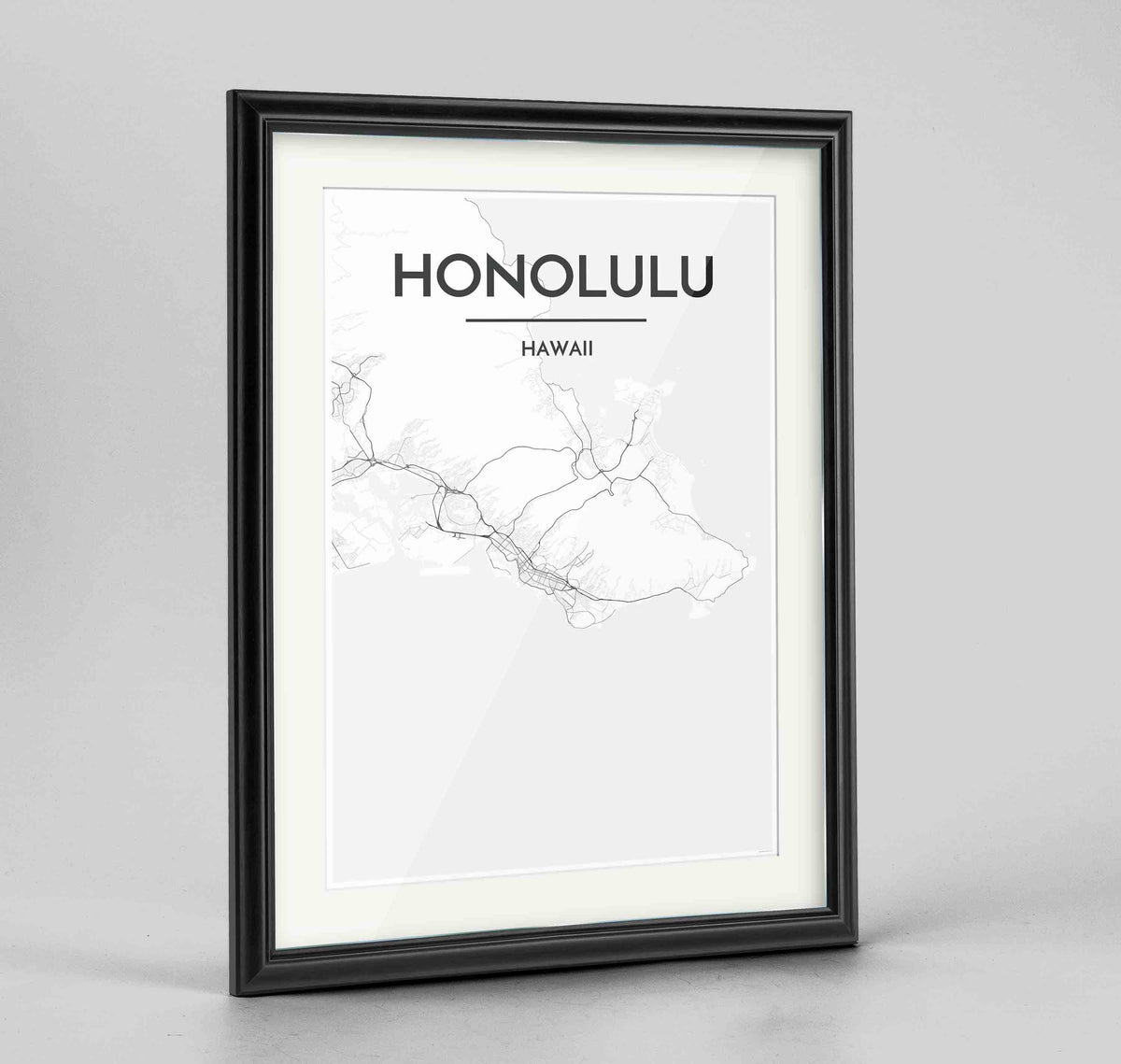 Framed Honolulu Map Art Print 24x36&quot; Traditional Black frame Point Two Design Group