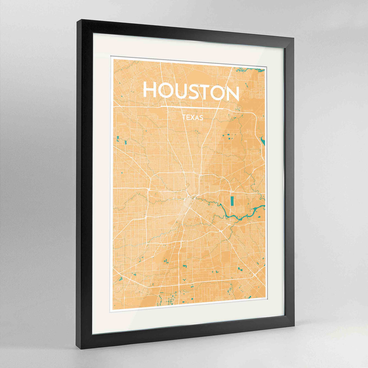 Framed Houston Map Art Print 24x36&quot; Contemporary Black frame Point Two Design Group
