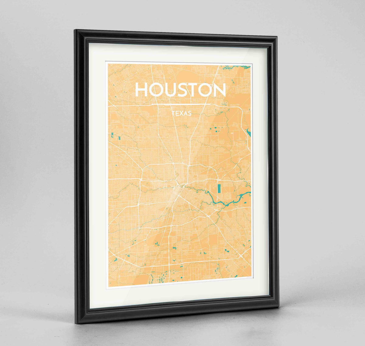 Framed Houston Map Art Print 24x36&quot; Traditional Black frame Point Two Design Group
