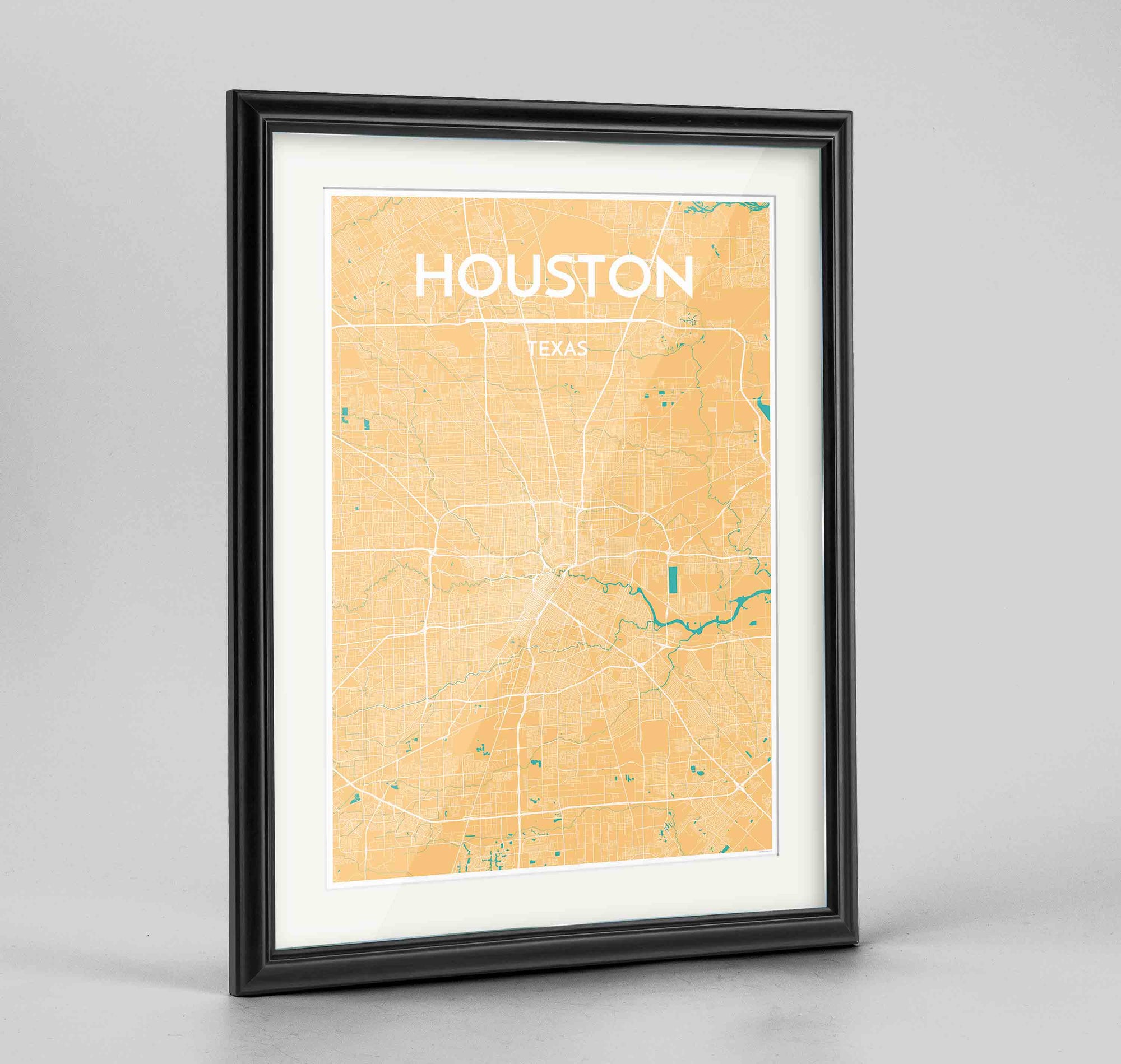 Framed Houston Map Art Print 24x36" Traditional Black frame Point Two Design Group