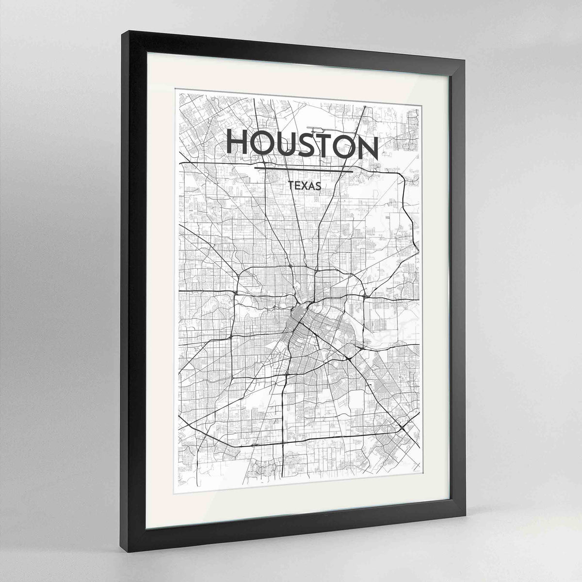 Framed Houston Map Art Print 24x36&quot; Contemporary Black frame Point Two Design Group