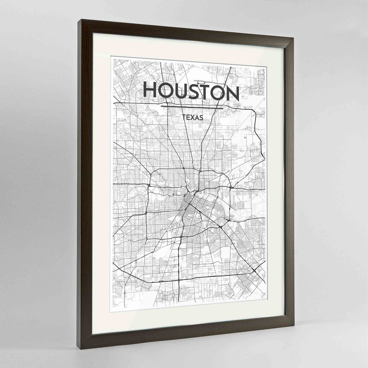 Framed Houston Map Art Print 24x36&quot; Contemporary Walnut frame Point Two Design Group