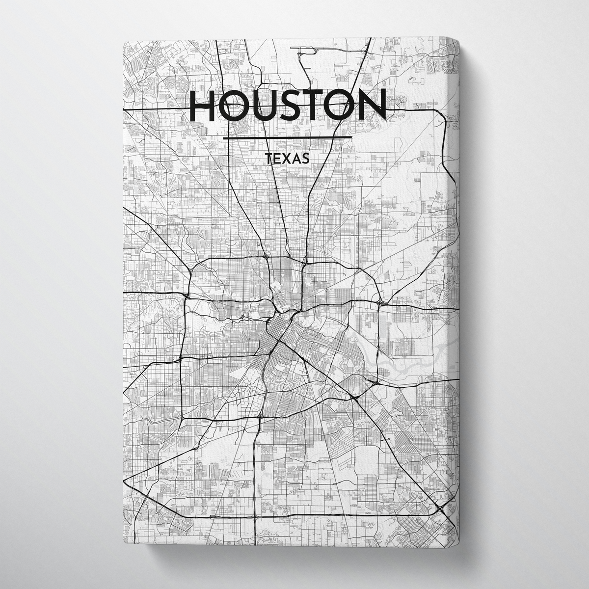Houston City Map Canvas Wrap - Point Two Design - Black &amp; White Print