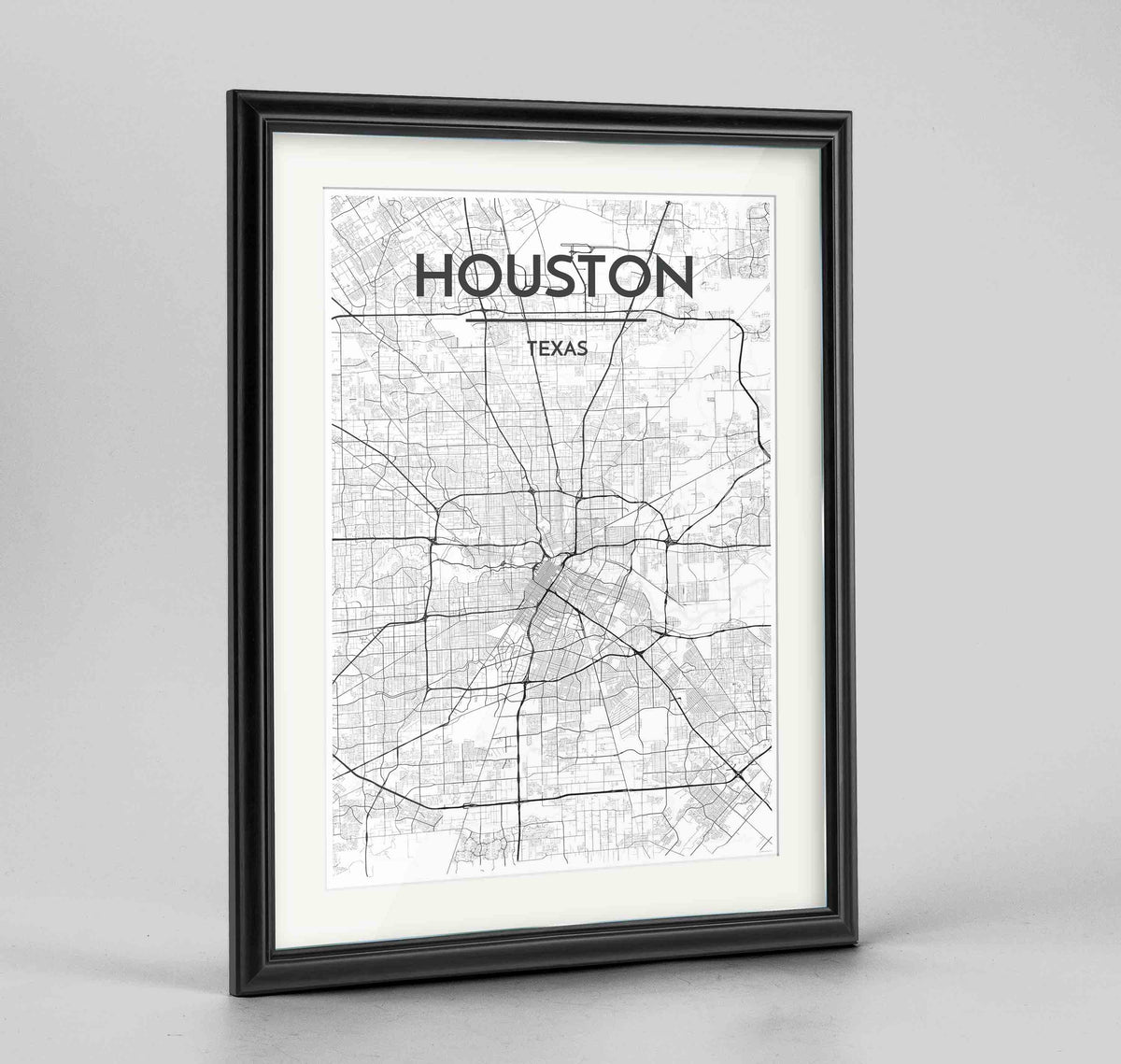 Framed Houston Map Art Print 24x36&quot; Traditional Black frame Point Two Design Group
