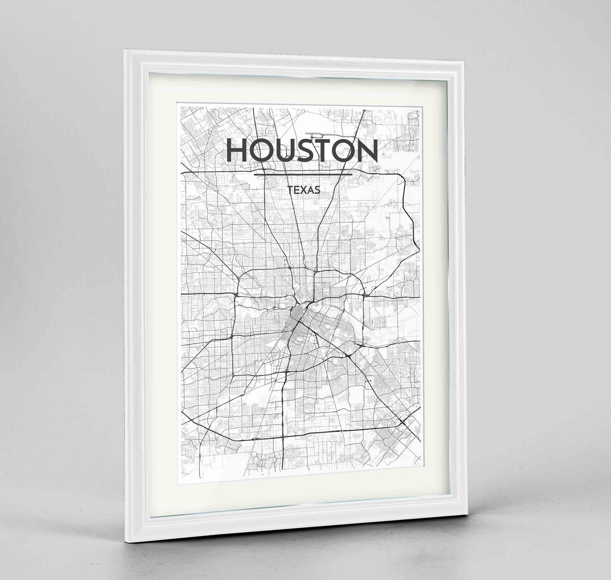Framed Houston Map Art Print 24x36&quot; Traditional White frame Point Two Design Group