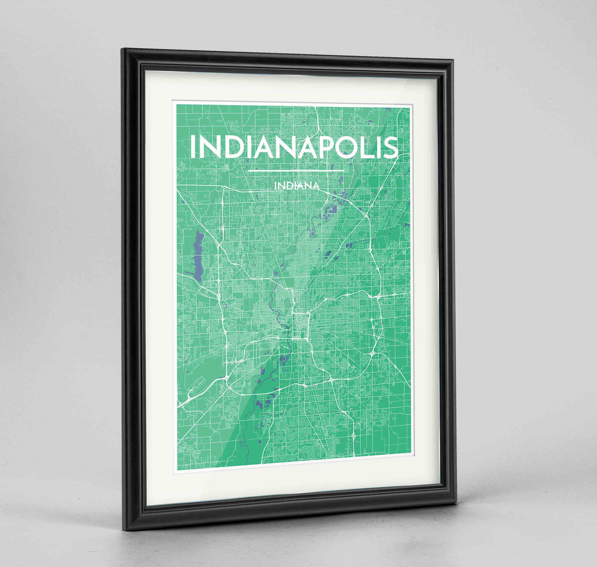 Framed Indianapolis Map Art Print 24x36&quot; Traditional Black frame Point Two Design Group
