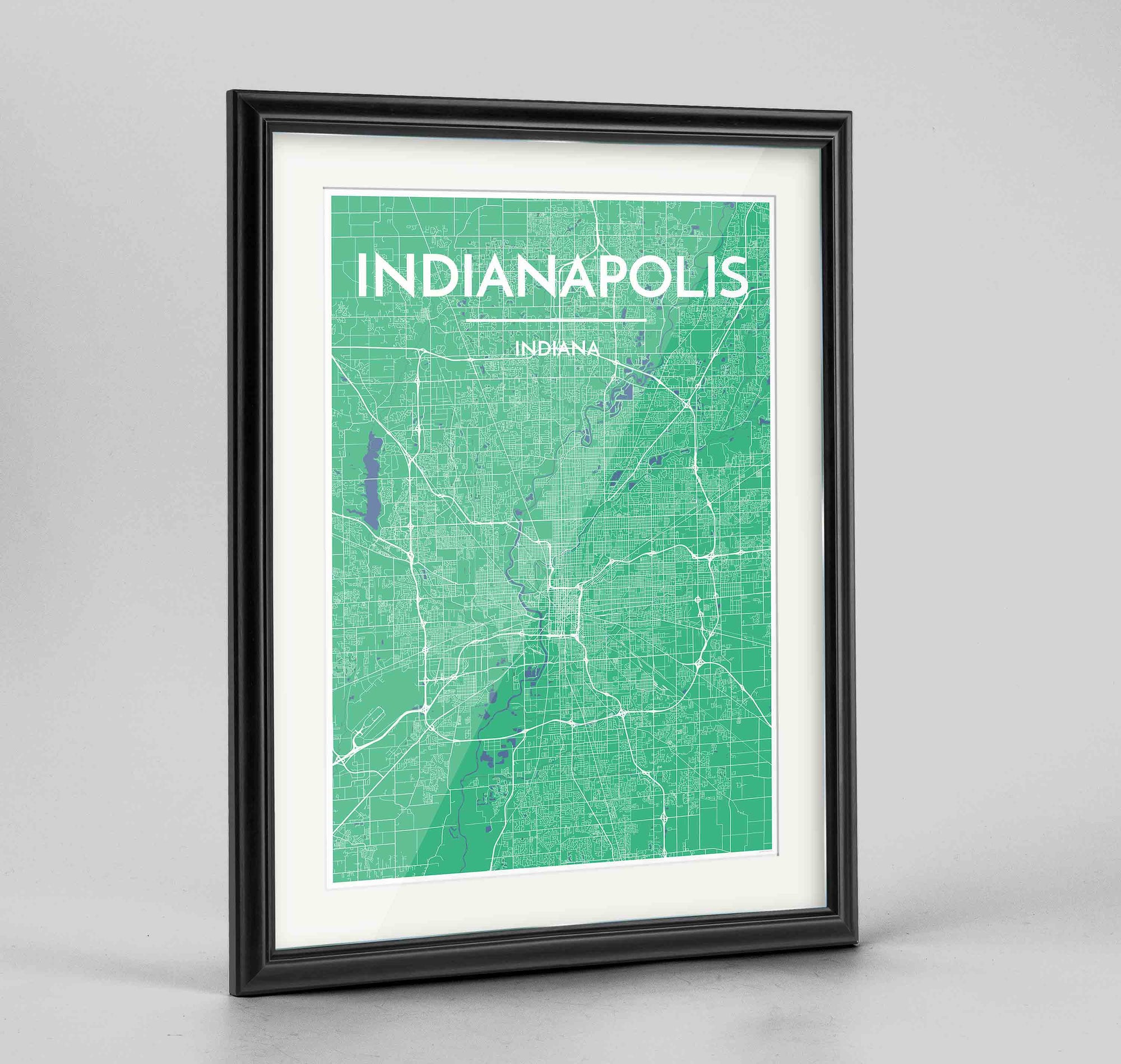 Framed Indianapolis Map Art Print 24x36" Traditional Black frame Point Two Design Group