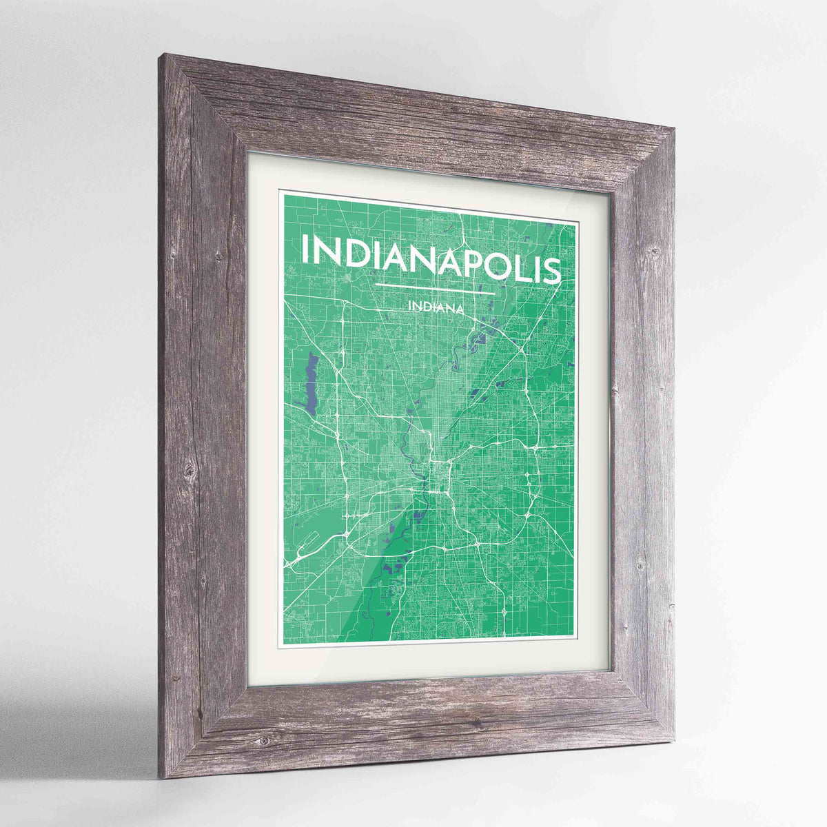 Framed Indianapolis Map Art Print 24x36&quot; Western Grey frame Point Two Design Group
