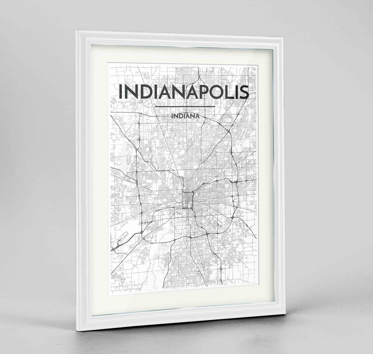 Framed Indianapolis Map Art Print 24x36&quot; Traditional White frame Point Two Design Group