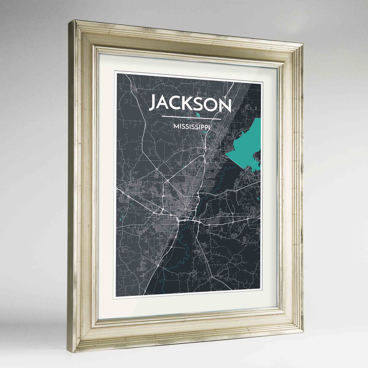 Framed Jackson Map Art Print 24x36&quot; Champagne frame Point Two Design Group