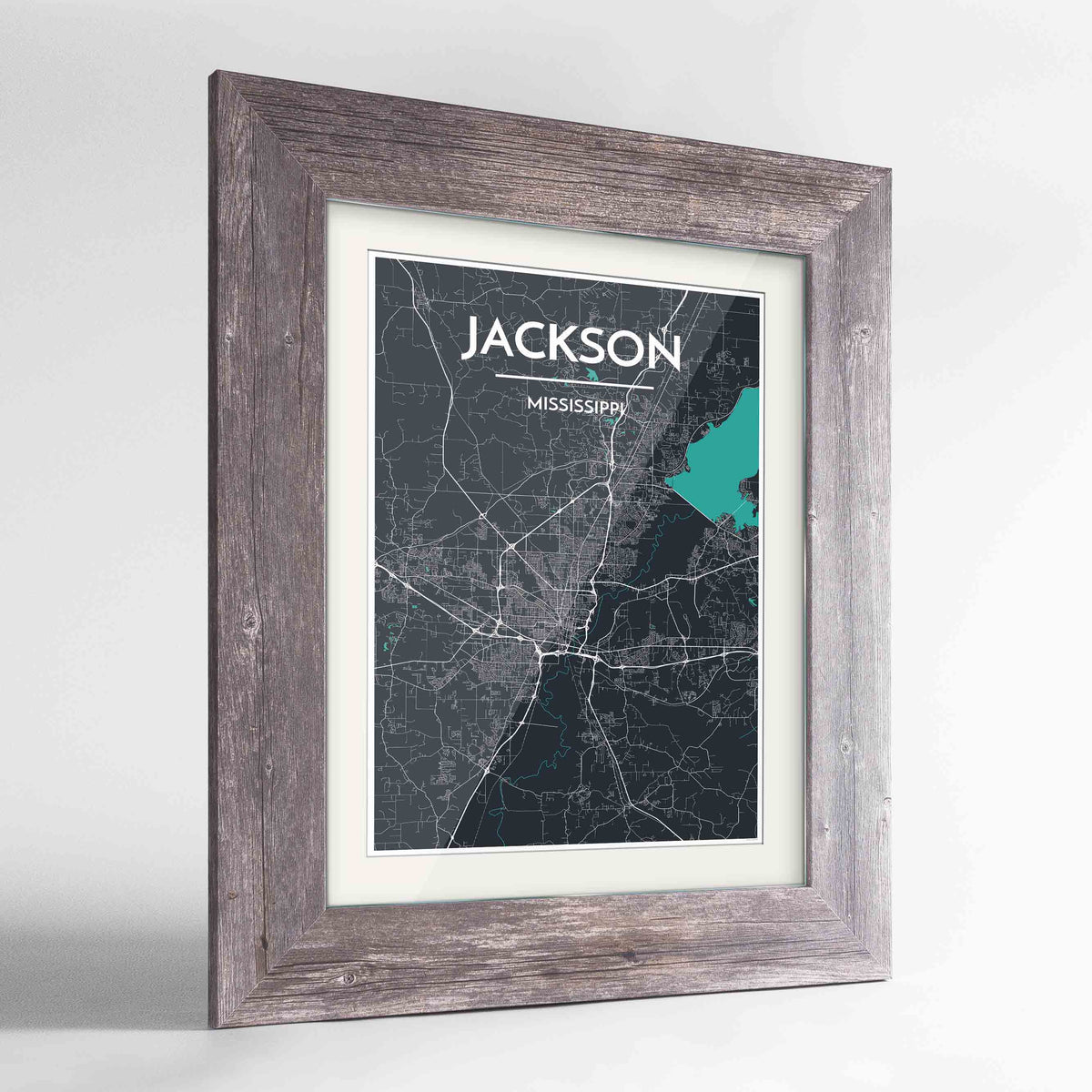 Framed Jackson Map Art Print 24x36&quot; Western Grey frame Point Two Design Group