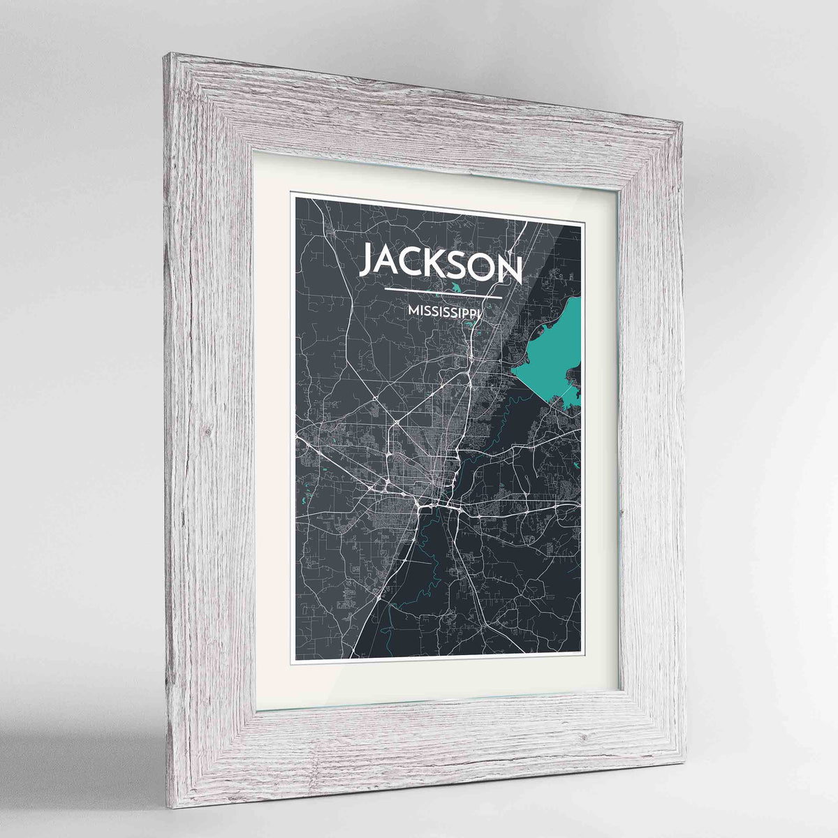Framed Jackson Map Art Print 24x36&quot; Western White frame Point Two Design Group
