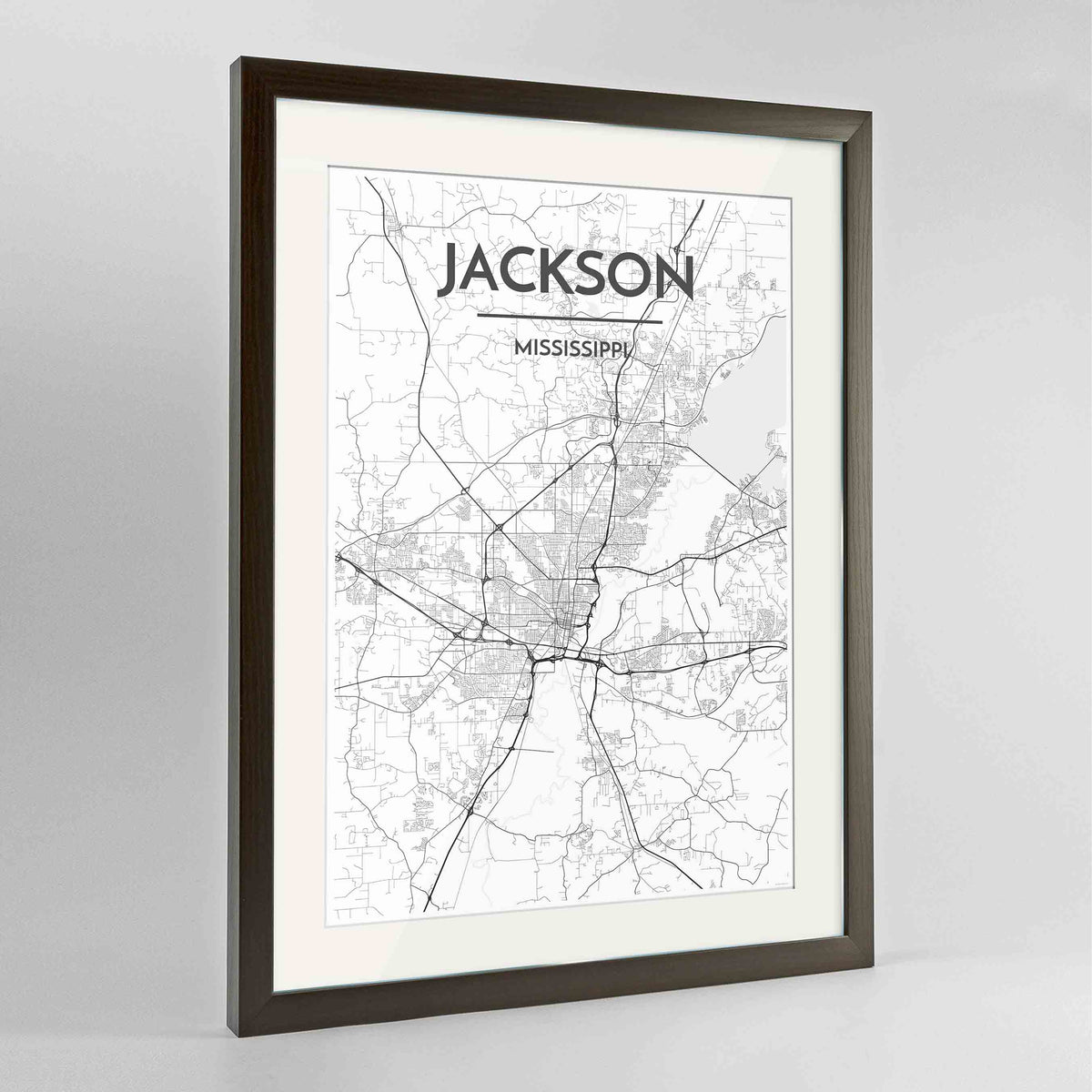 Framed Jackson Map Art Print 24x36&quot; Contemporary Walnut frame Point Two Design Group