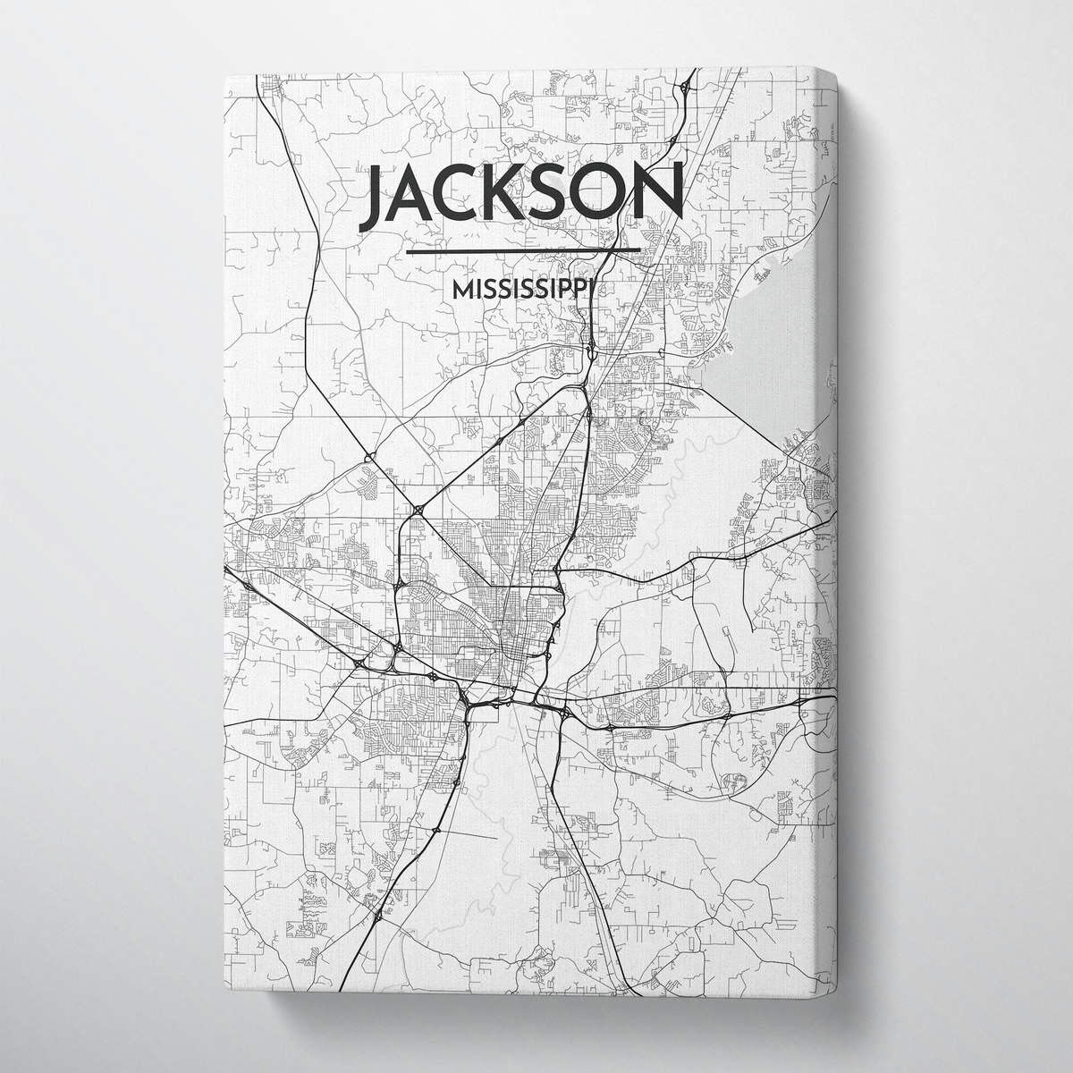 Jackson City Map Canvas Wrap - Point Two Design - Black &amp; White Print