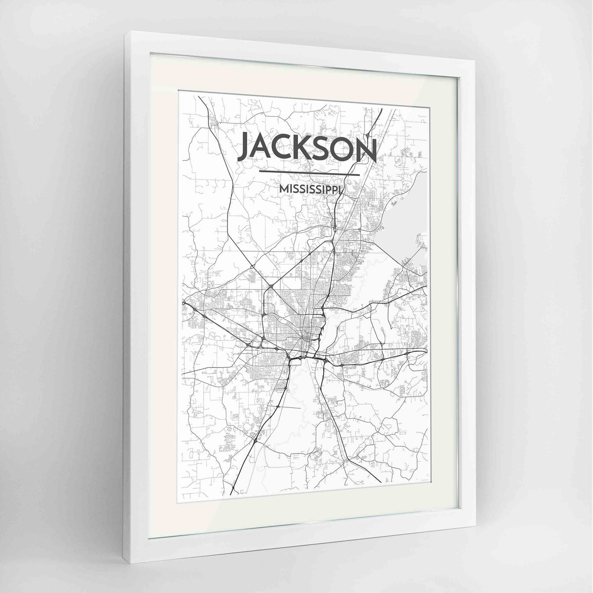 Framed Jackson Map Art Print 24x36&quot; Contemporary White frame Point Two Design Group