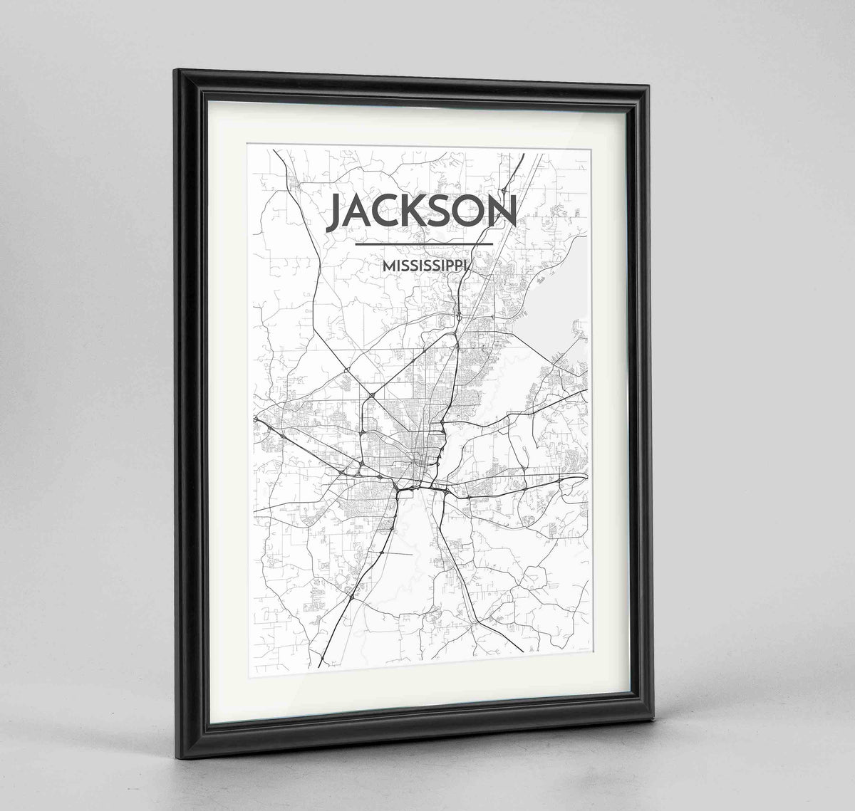 Framed Jackson Map Art Print 24x36&quot; Traditional Black frame Point Two Design Group