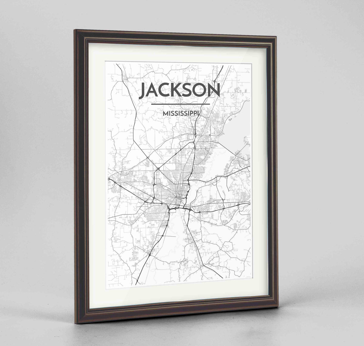 Framed Jackson Map Art Print 24x36&quot; Traditional Walnut frame Point Two Design Group