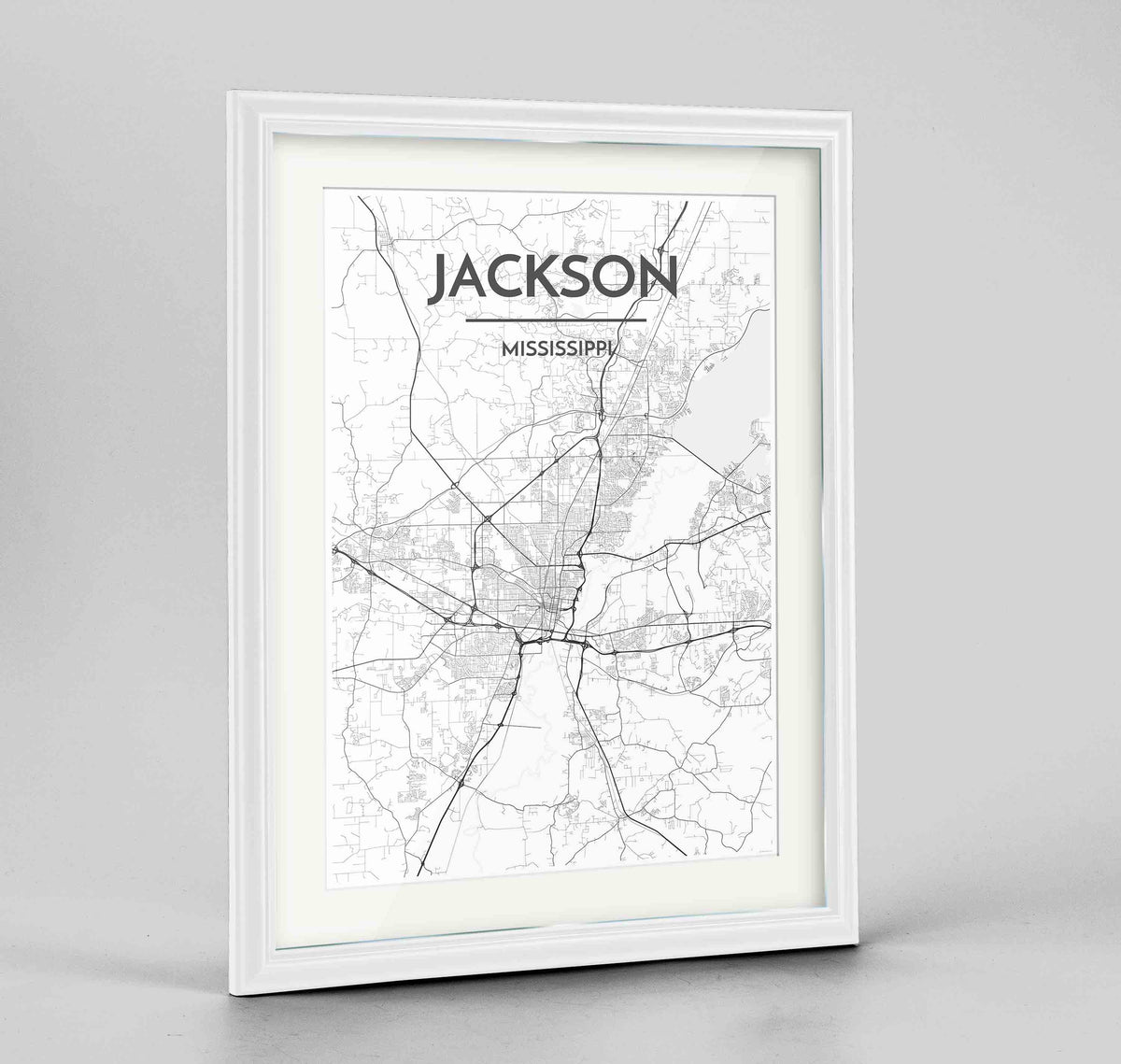 Framed Jackson Map Art Print 24x36&quot; Traditional White frame Point Two Design Group