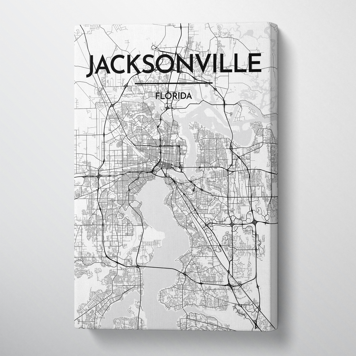 Jacksonville City Map Canvas Wrap - Point Two Design - Black &amp; White Print