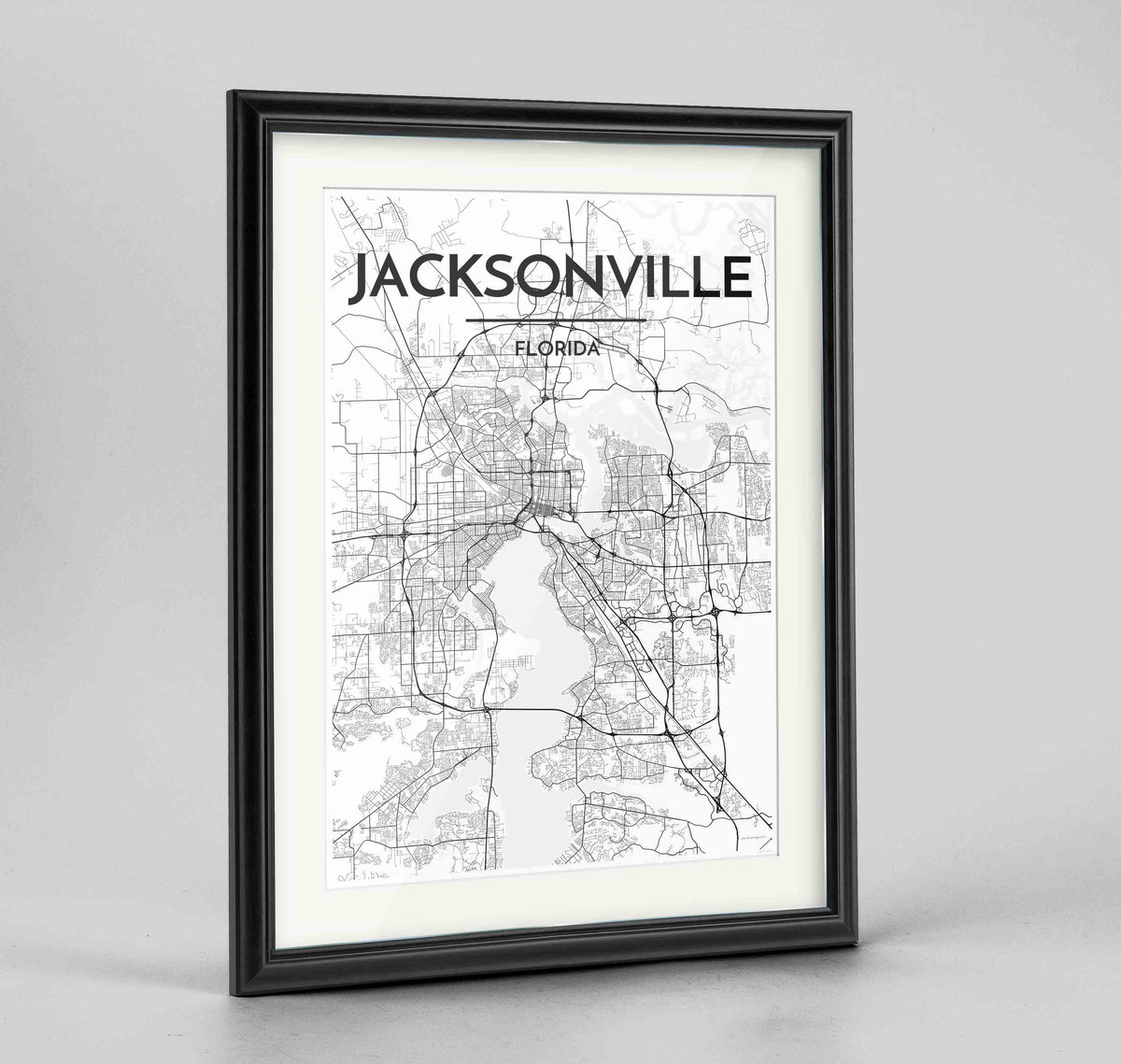 Framed Jacksonville Map Art Print 24x36&quot; Traditional Black frame Point Two Design Group